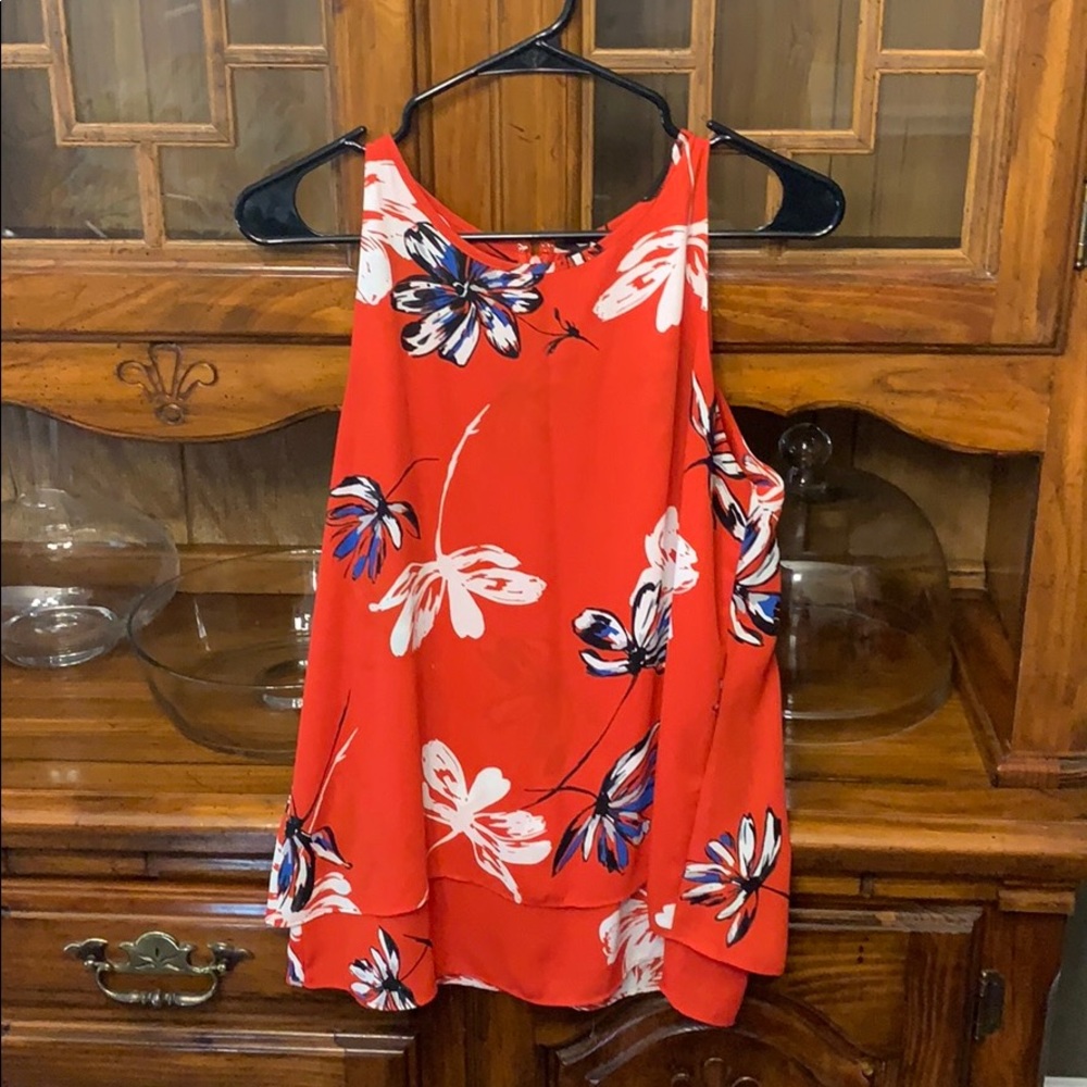 Willi Smith - Red Flower Sleeves Blouse - Zipper